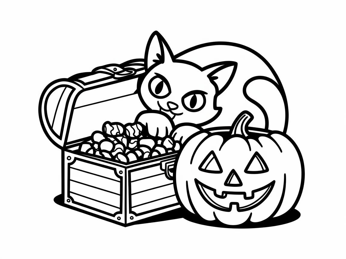 Playful Cat with a Treasure of Treats