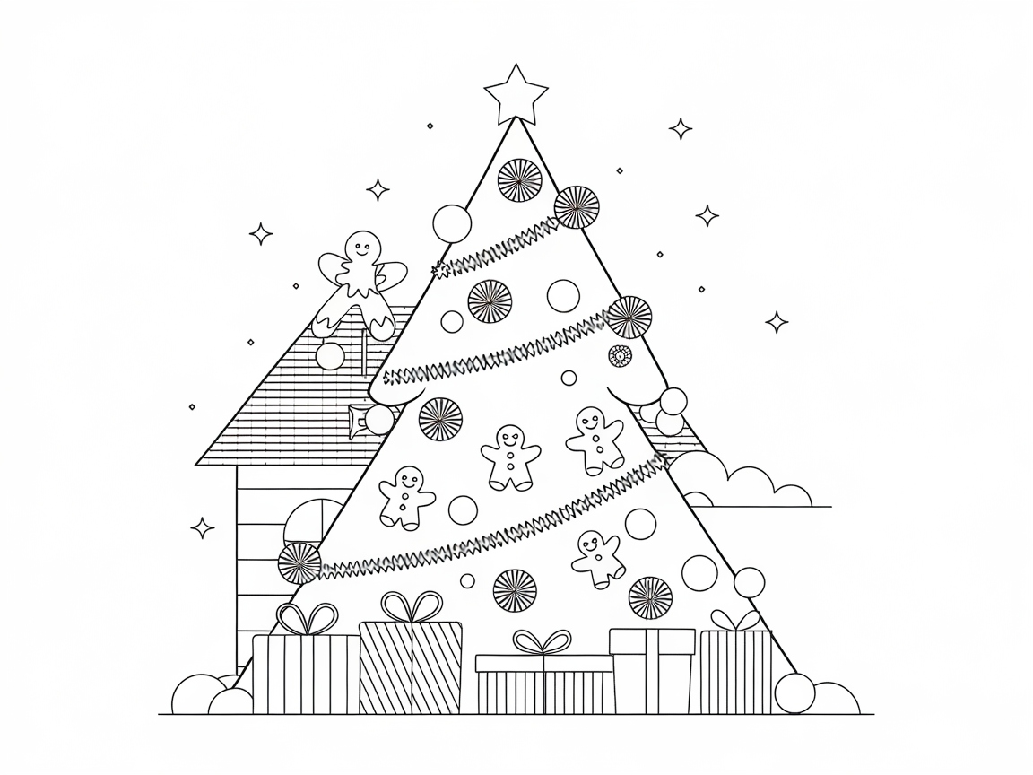 A Delightful Gingerbread Christmas Tree Scene to Color