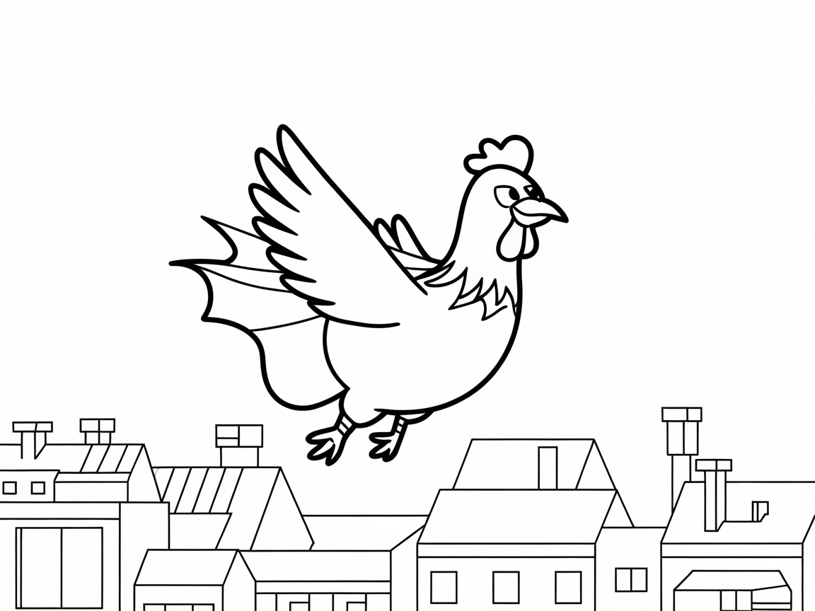 Flapping Chicken Soars Above the Cityscape