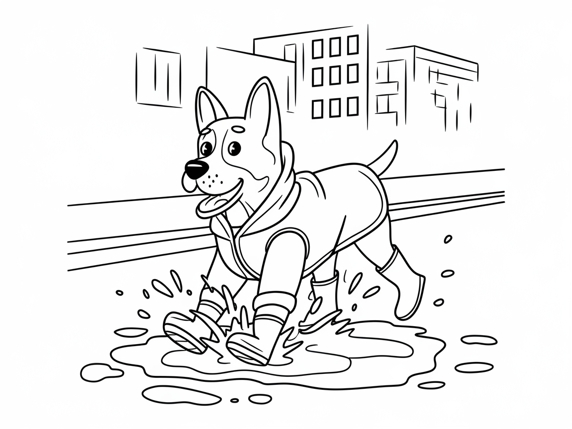 Adventurous Pup Splashing Through Puddles