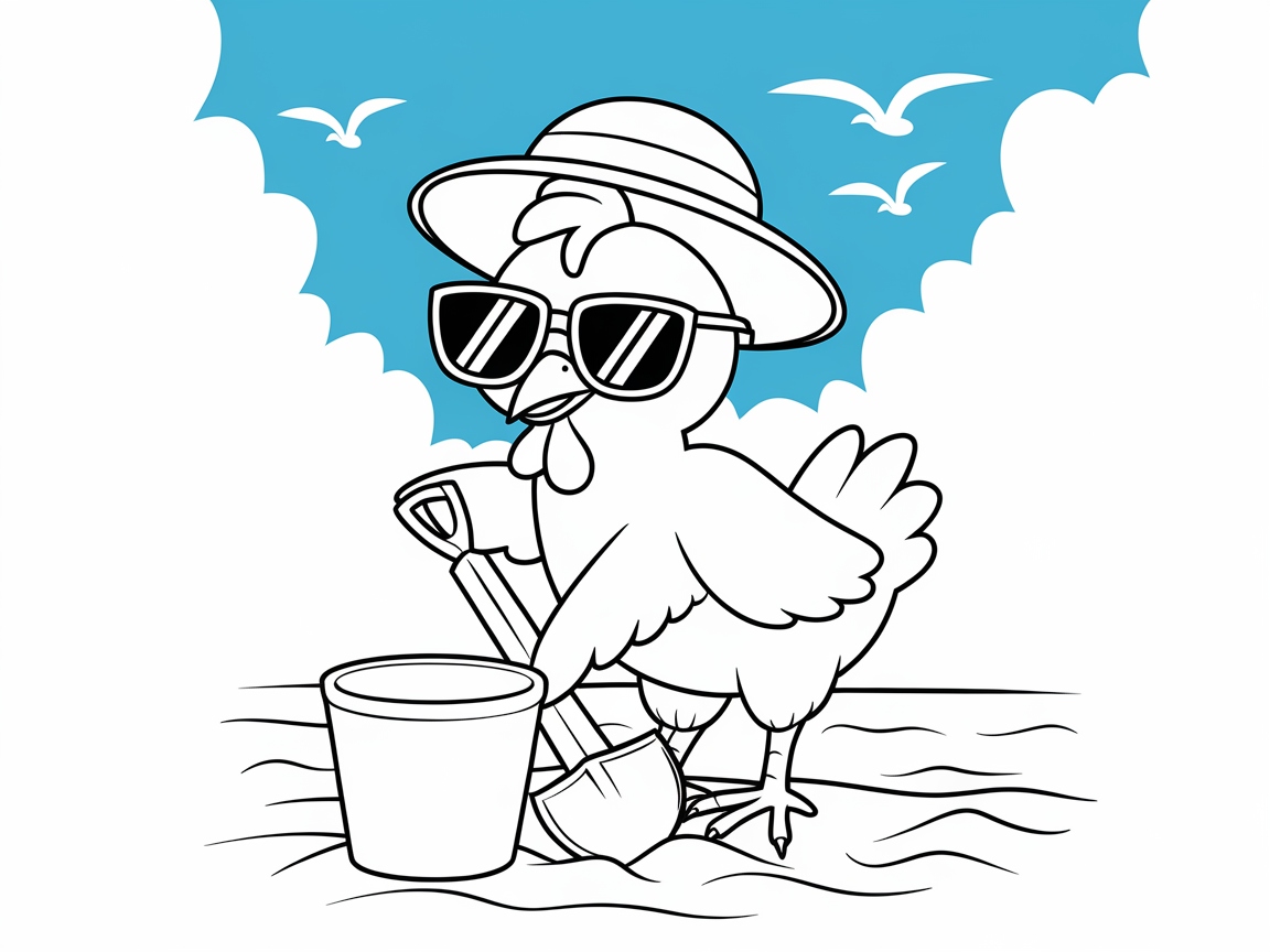 Beachy Chicken Building Sandcastles