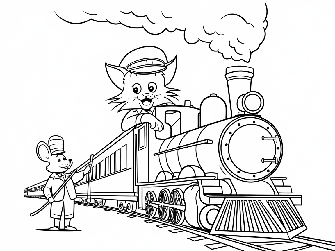 All Aboard the Train Adventure with Cat and Mouse Conductors