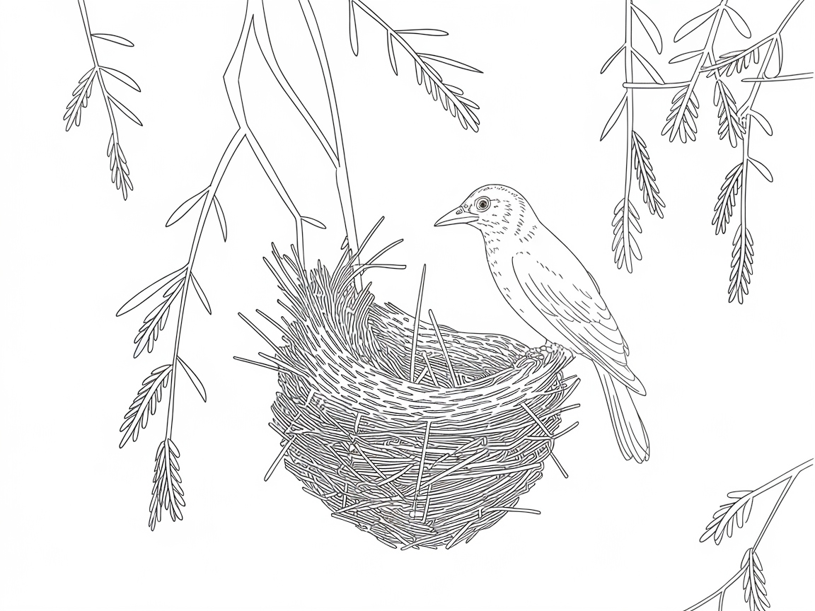 Unwind with This Serene Bird Nest Coloring Page