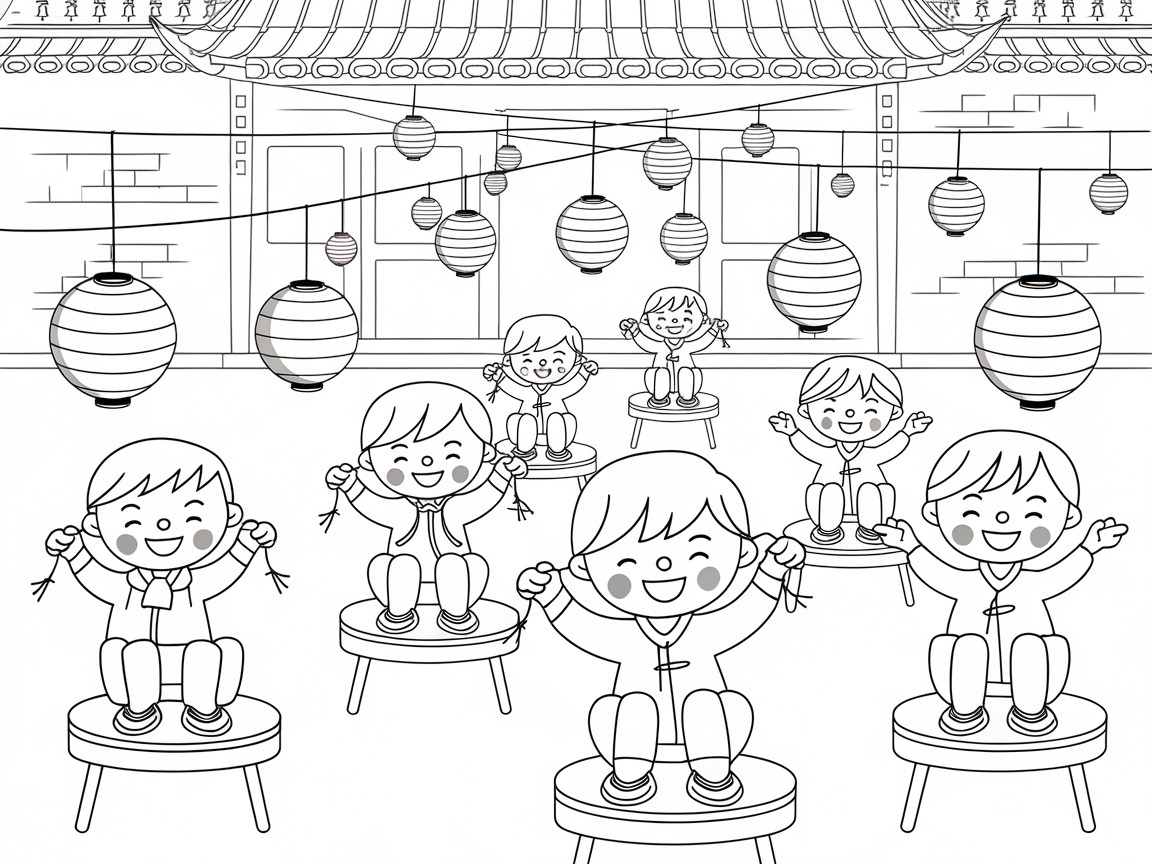 Joyful Lantern Festival Coloring Page