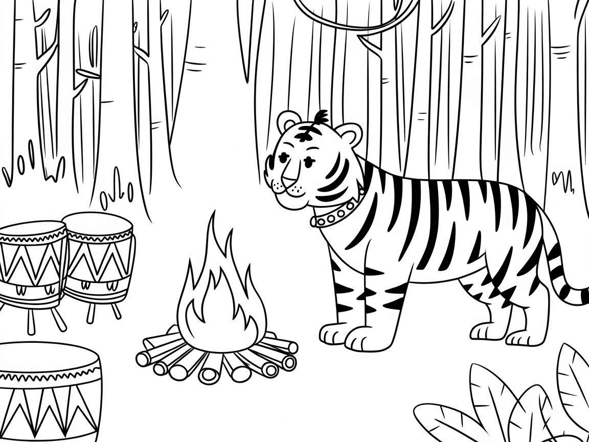 Bengal Tiger by the Campfire with Drums