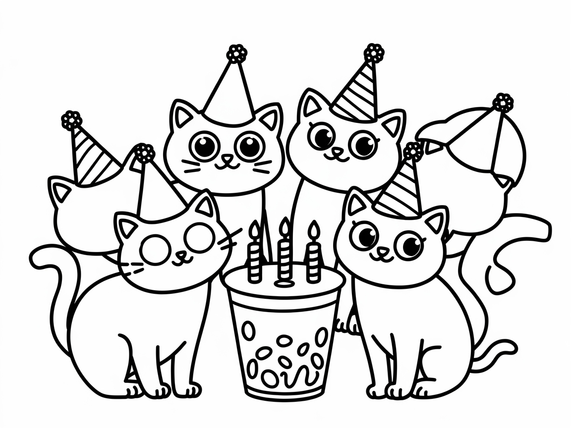Party Cats Celebrating with Boba Fun