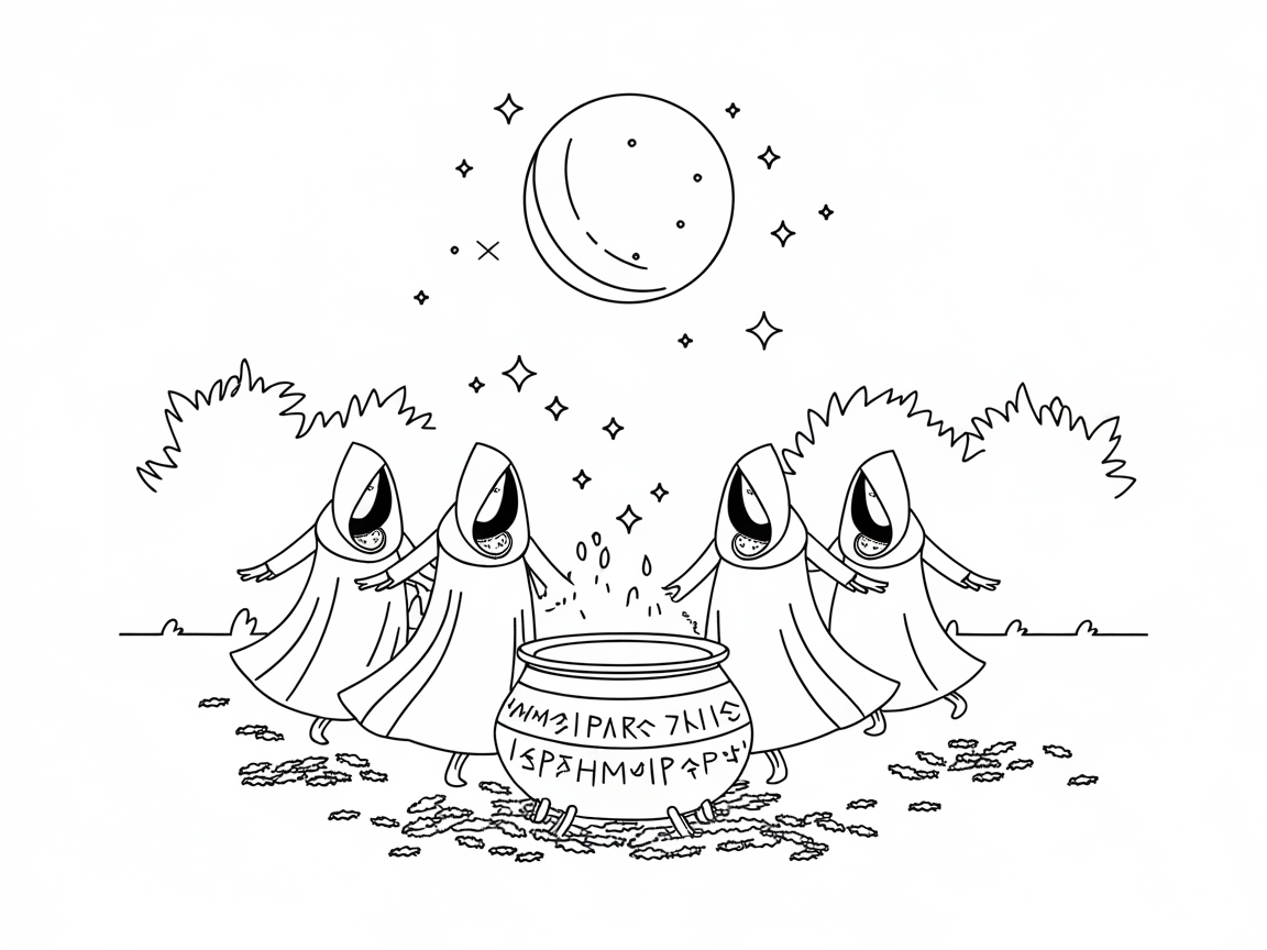 Mystical Moonlit Ritual Coloring Page Awaits