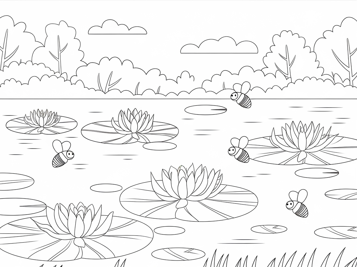 Buzzy Bees and Lotus Delight at the Pond