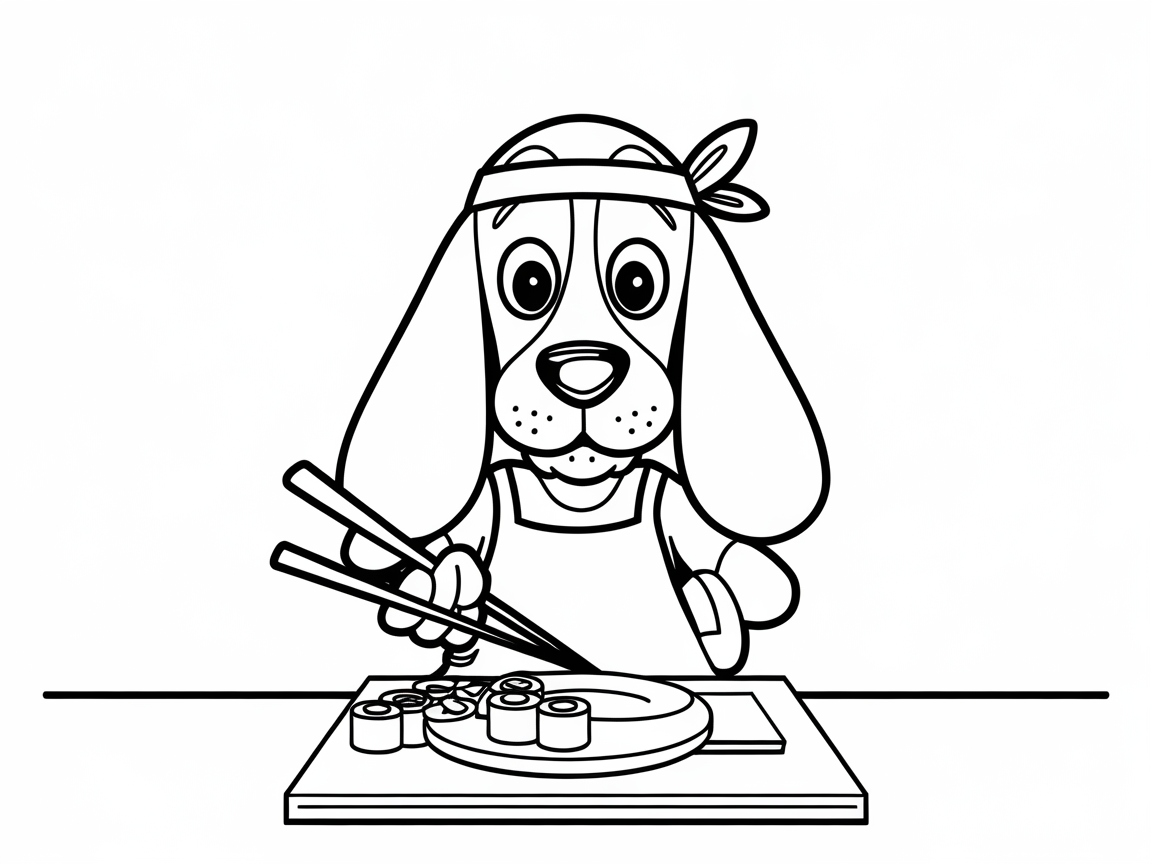 Sushi Chef Basset Hound at the Sushi Bar