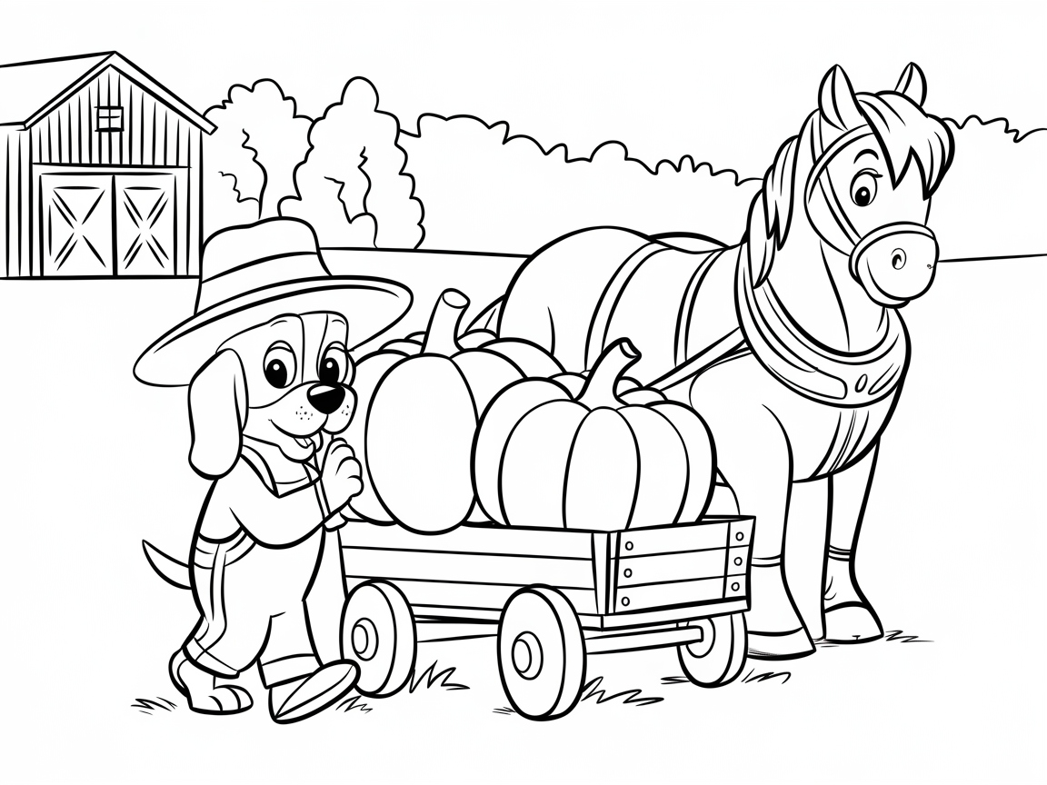 Harvest Time with Basset Hound and Horse