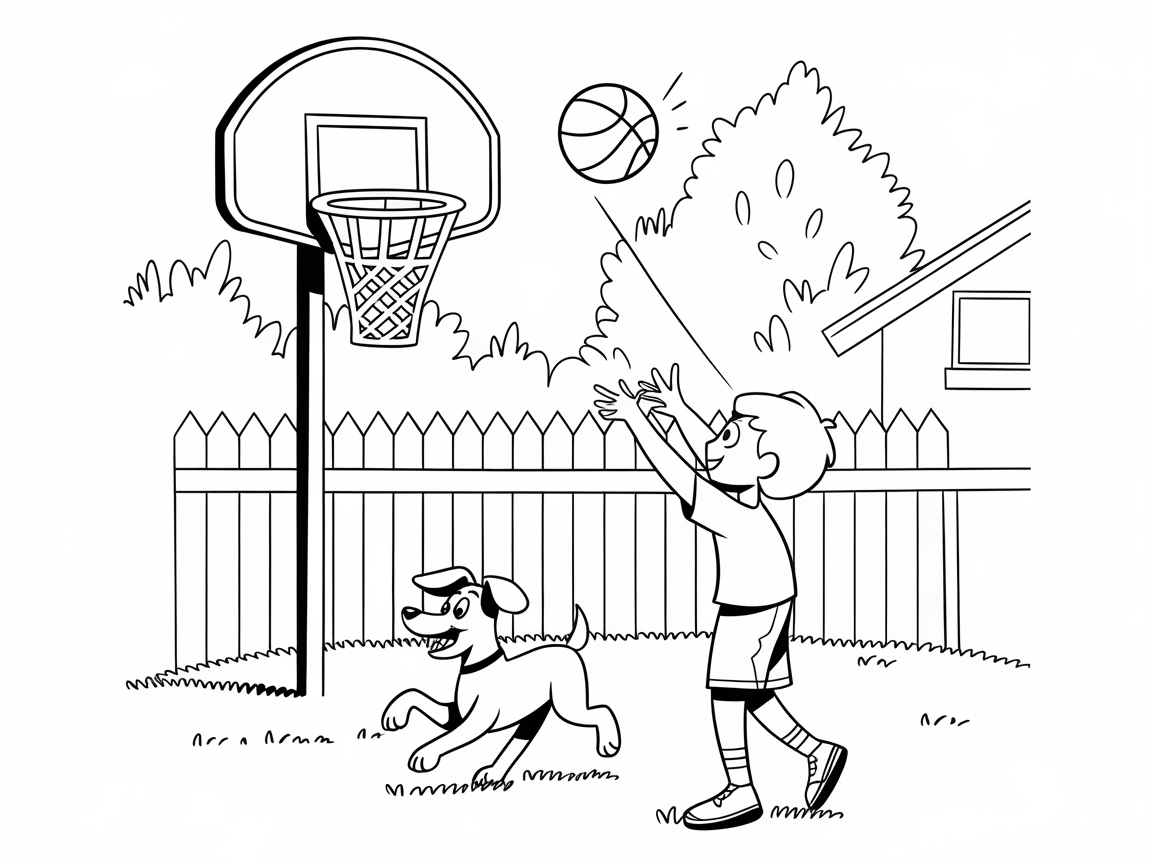 Backyard Fun with a Young Basketball Star and His Dog