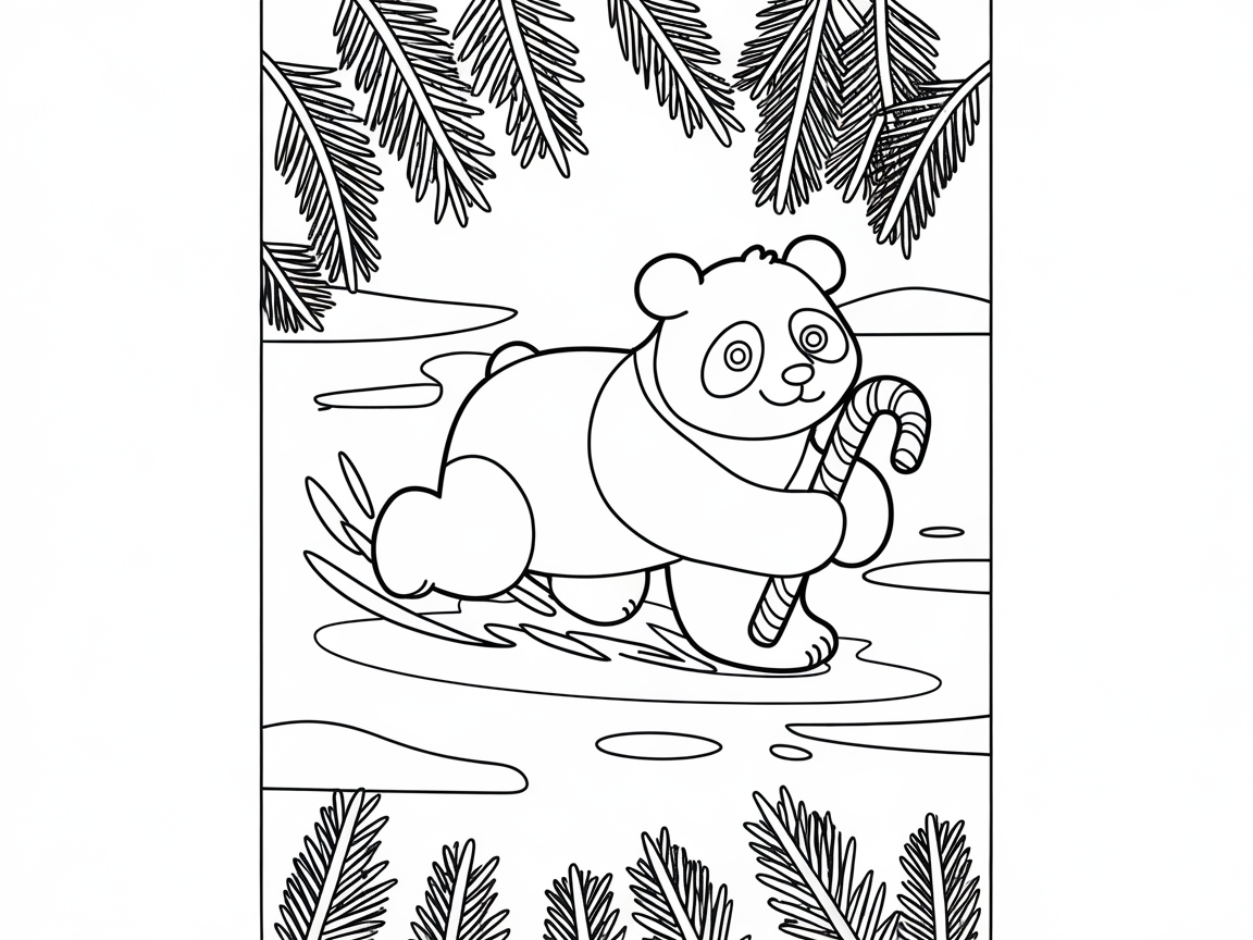 Playful Panda on a Candy Cane Chase