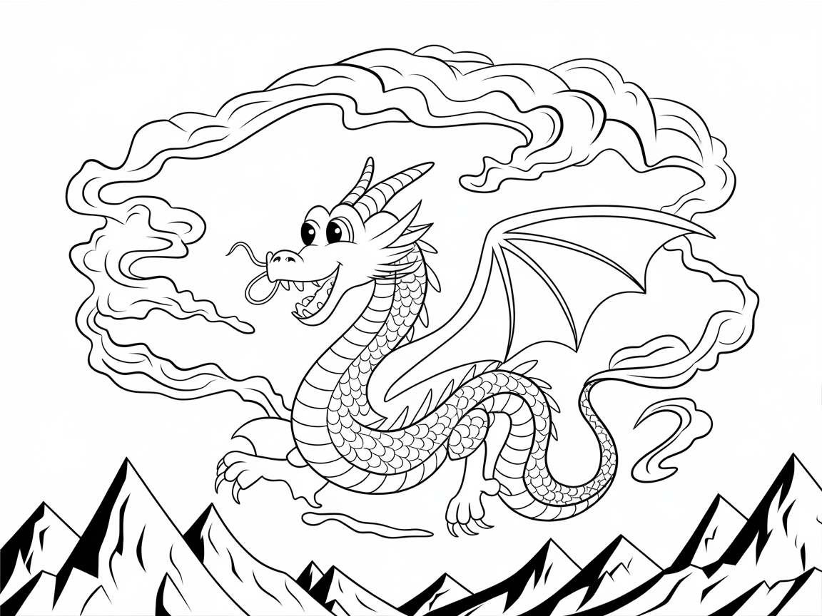 Unleash Colorful Fire with This Playful Dragon in the Clouds!