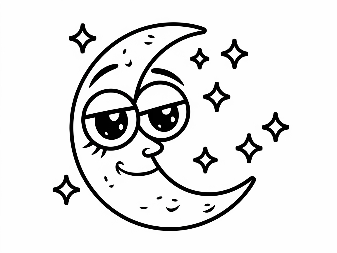 Cheerful Big-Eyed Moon in a Starry Night