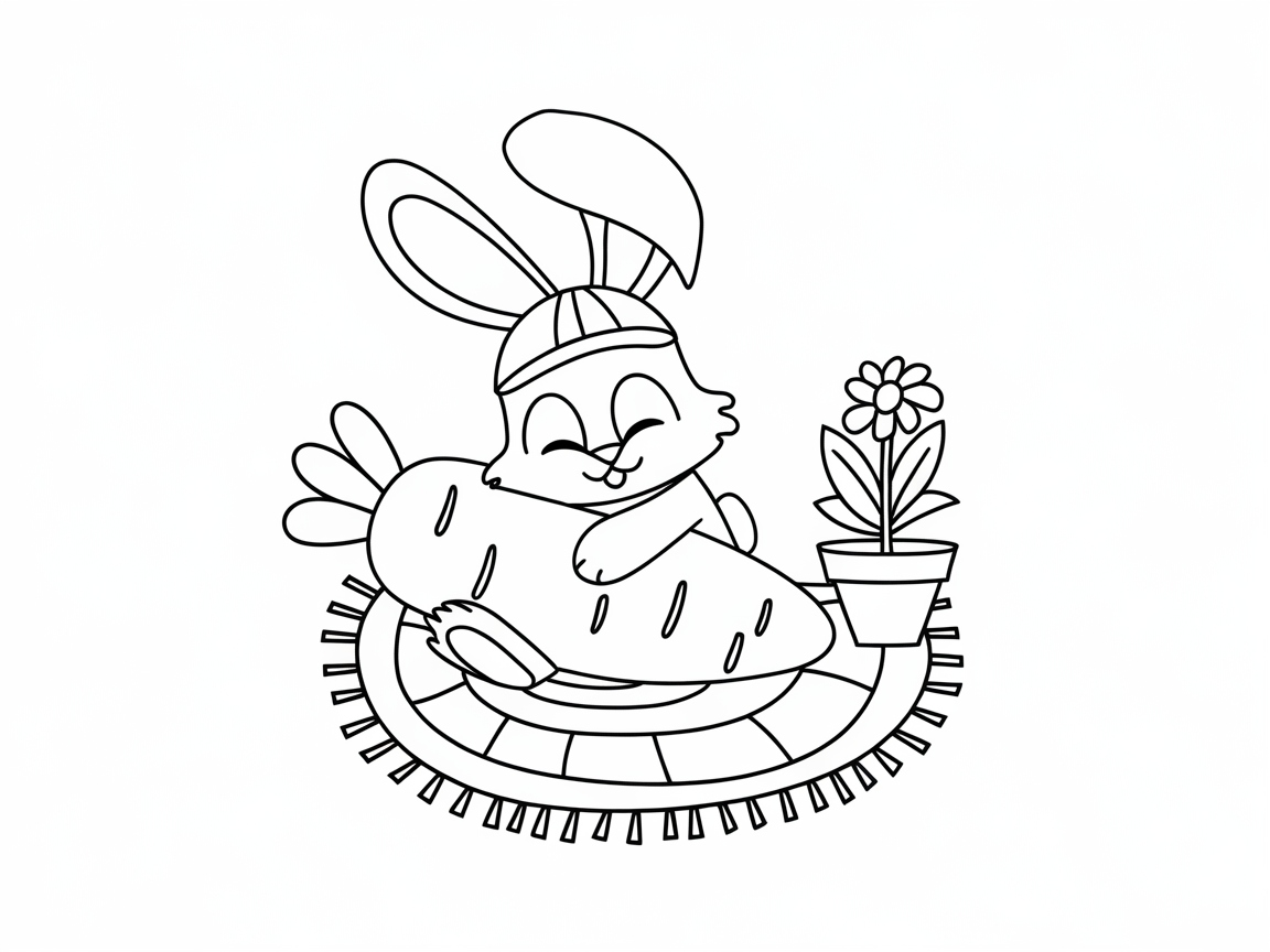 Snuggly Bunny with Giant Carrot and Flower Pot