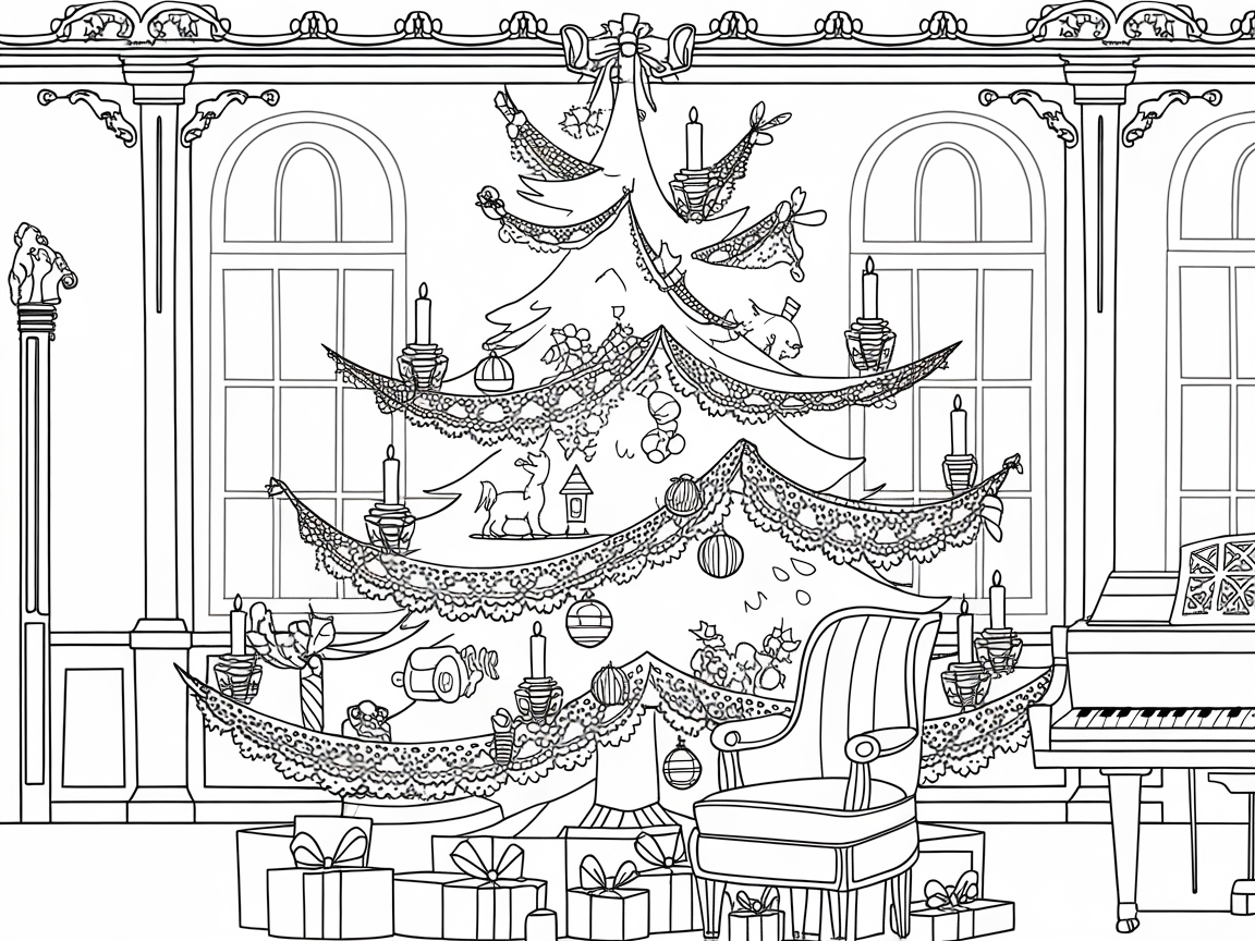 Elegant Christmas Tree in a Grand Ballroom