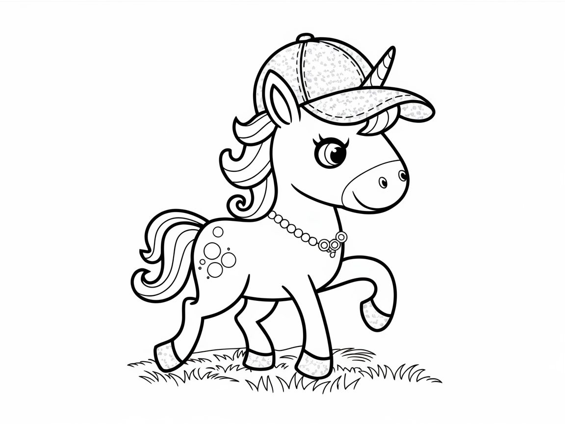 Adorable Unicorn in a Baseball Cap Coloring Page