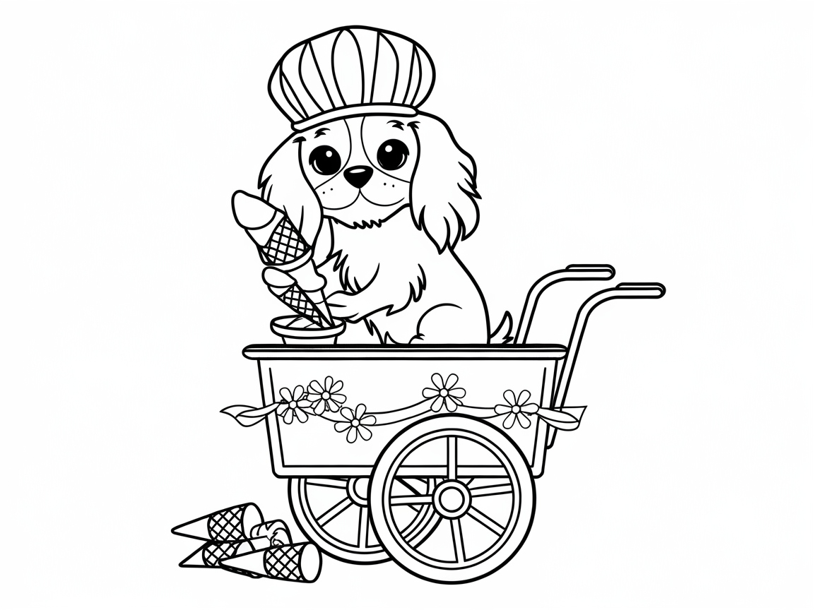 Ice Cream Cavalier in a Cart: A Sweet Coloring Delight