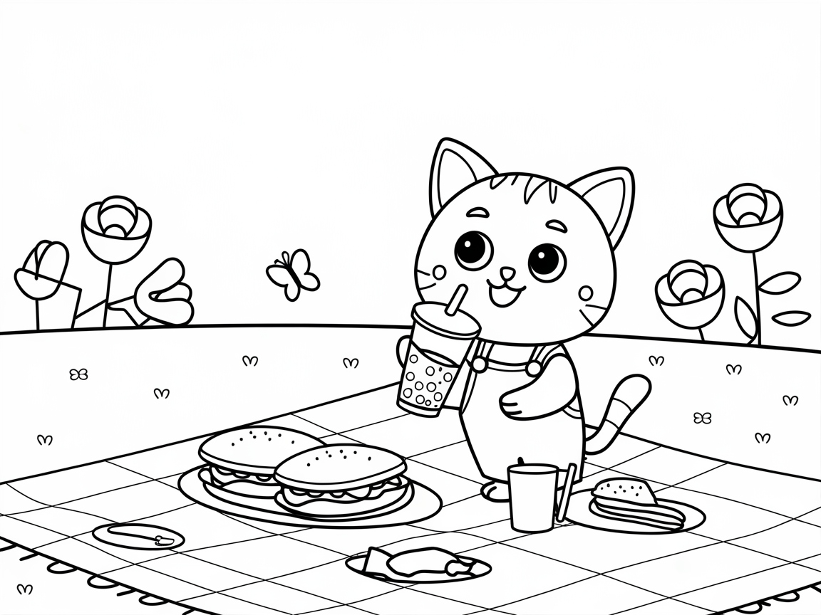 Picnic Time with Boba-Loving Cat