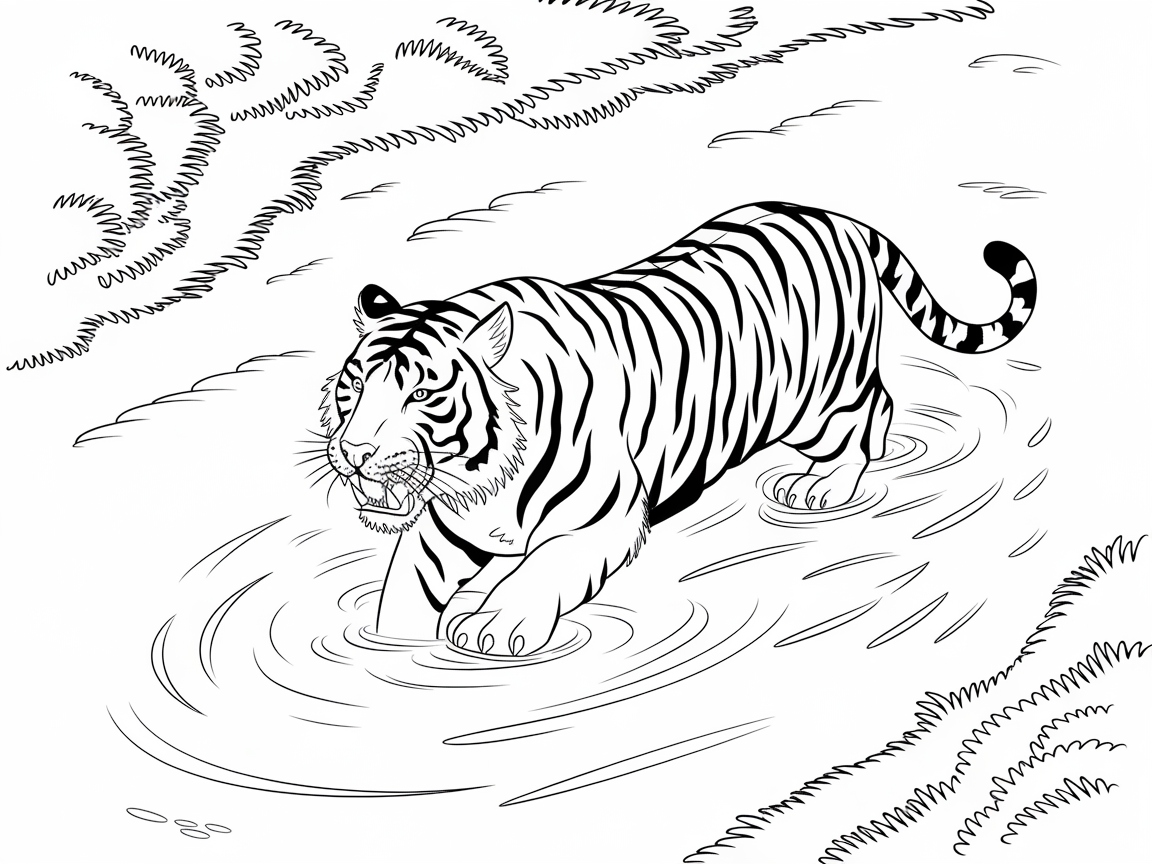 Majestic Bengal Tiger Crossing a Stream