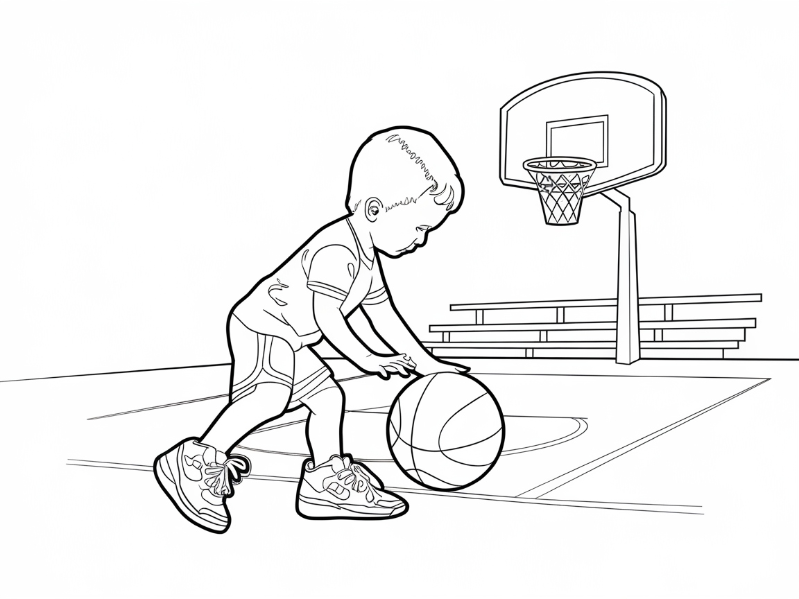 Young Athlete on the Court Coloring Fun