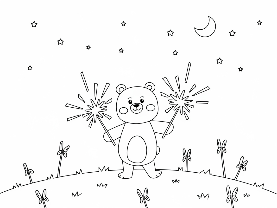 Spark Joy with This Firework Bear Coloring Page