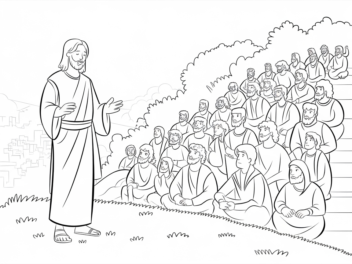 Illustrate the Sermon on the Mount with Vibrant Colors