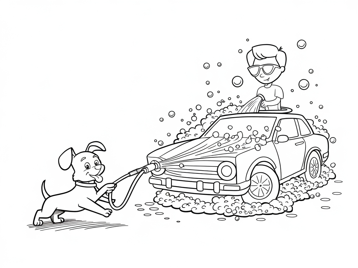 Join the Sudsy Adventure of a Car Wash Pup