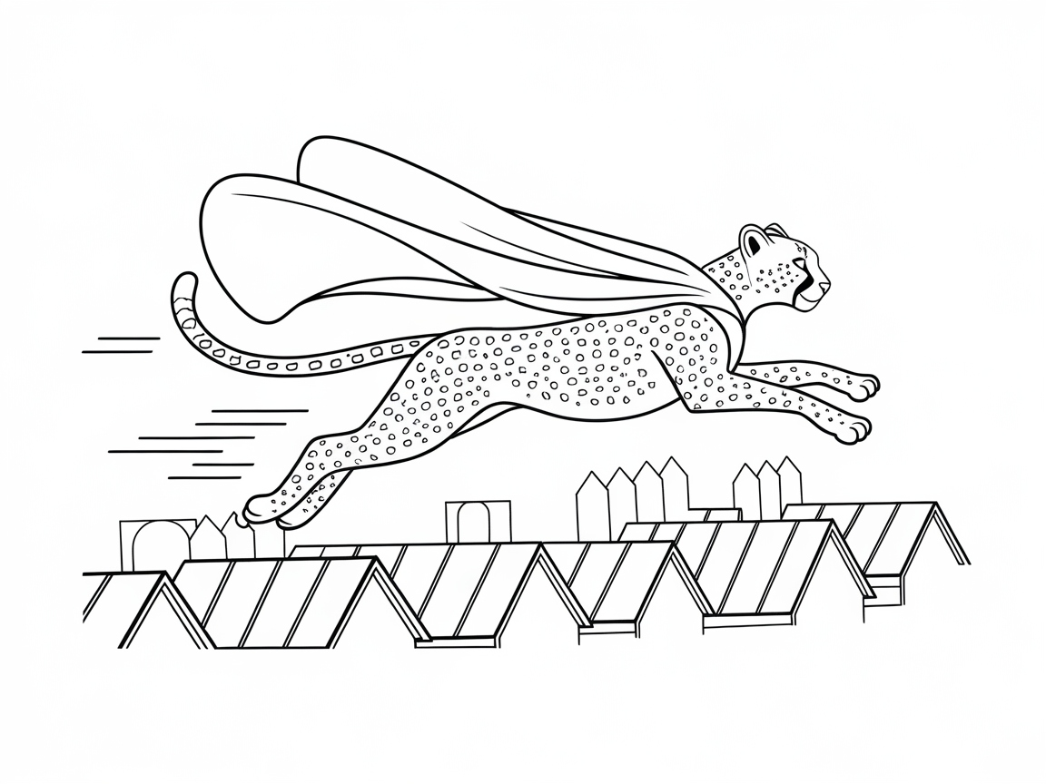 Superhero Cheetah Soars Across the Skyline