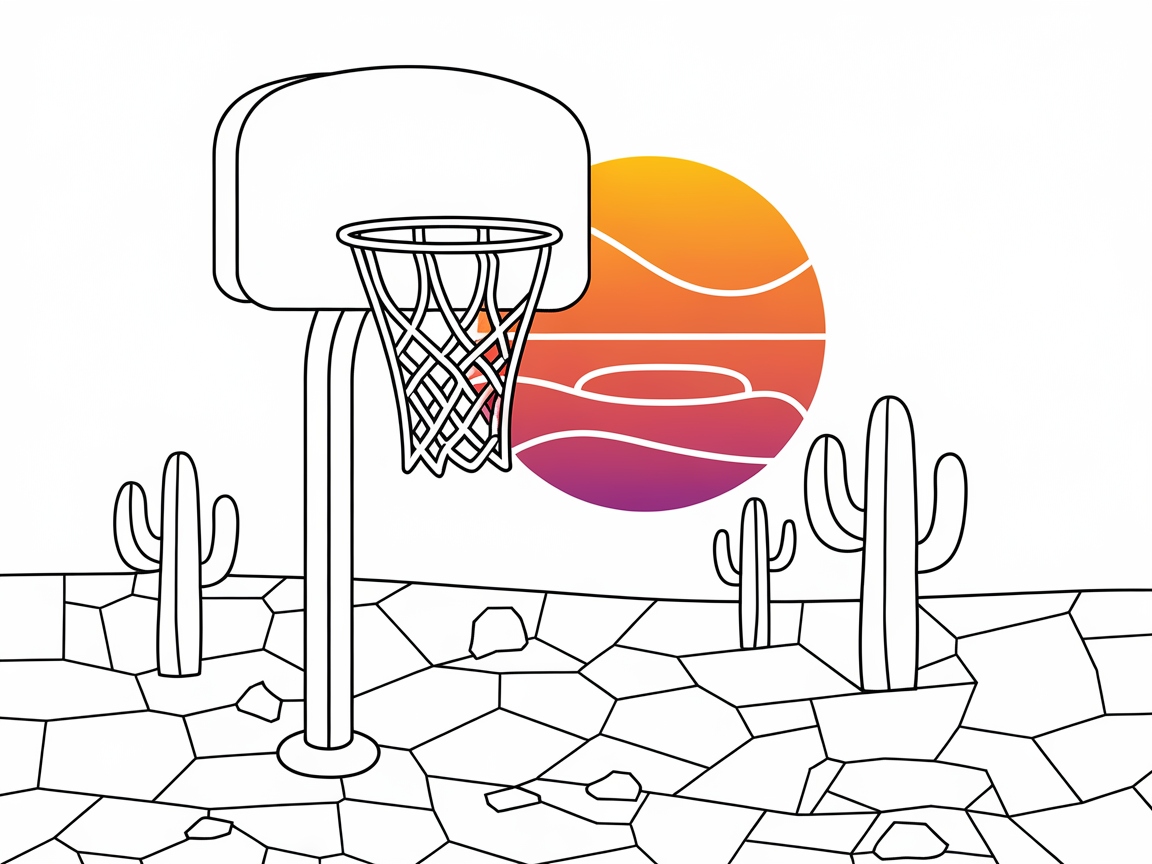 Desert Hoops at Sunset: A Coloring Adventure