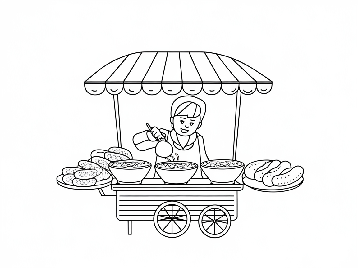 Street Vendor Delight Coloring Page