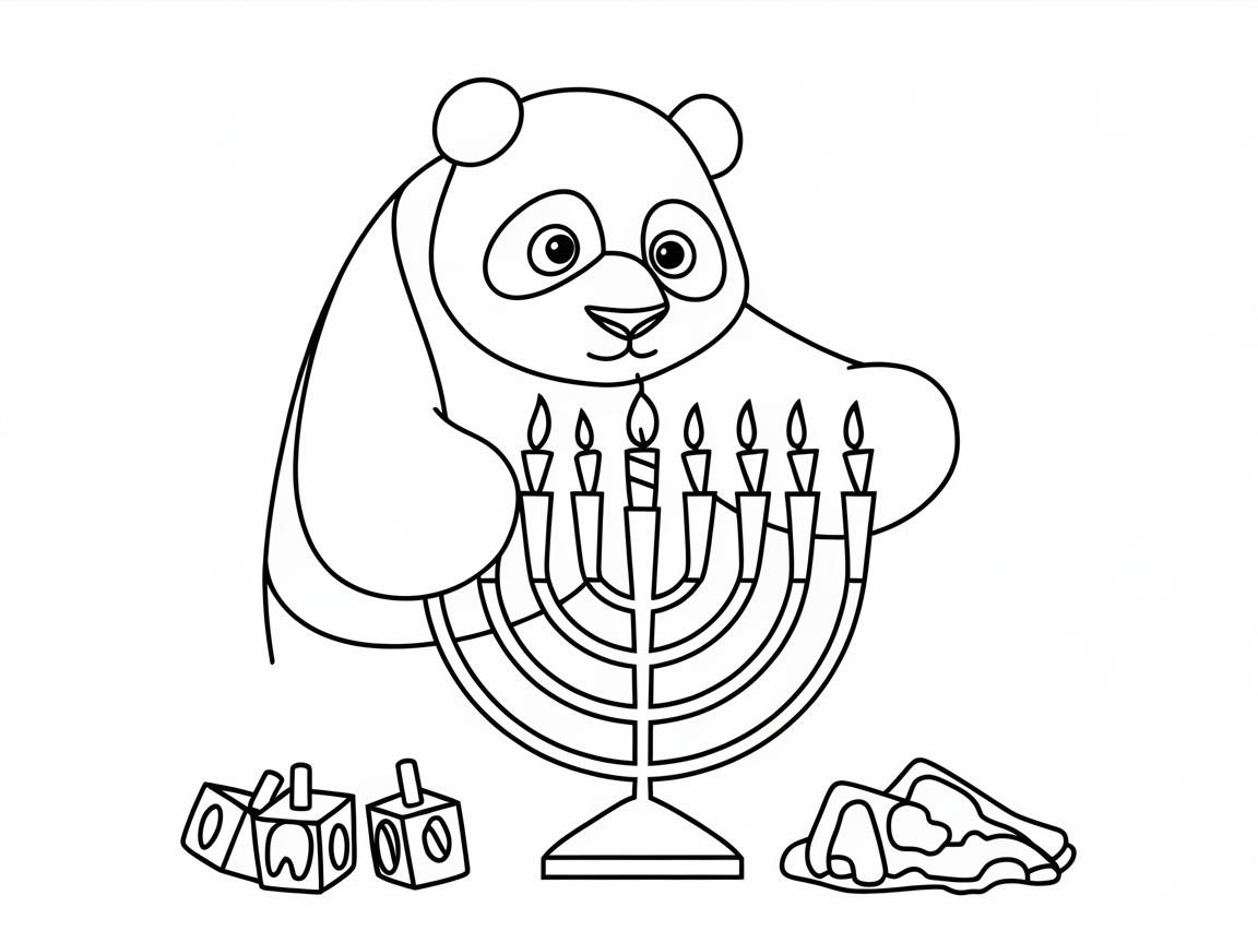 Panda Celebrating Hanukkah with a Menorah