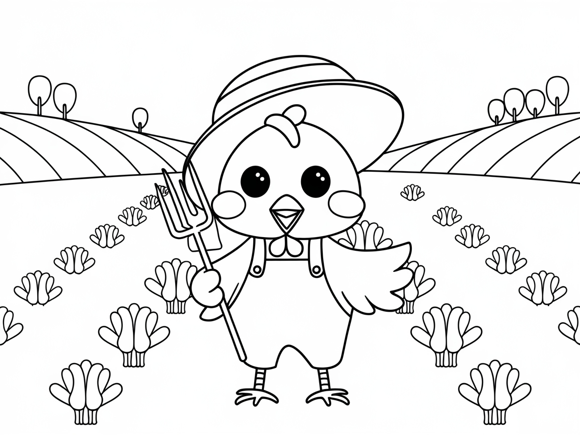 Cheerful Farm Chicken Tending the Fields