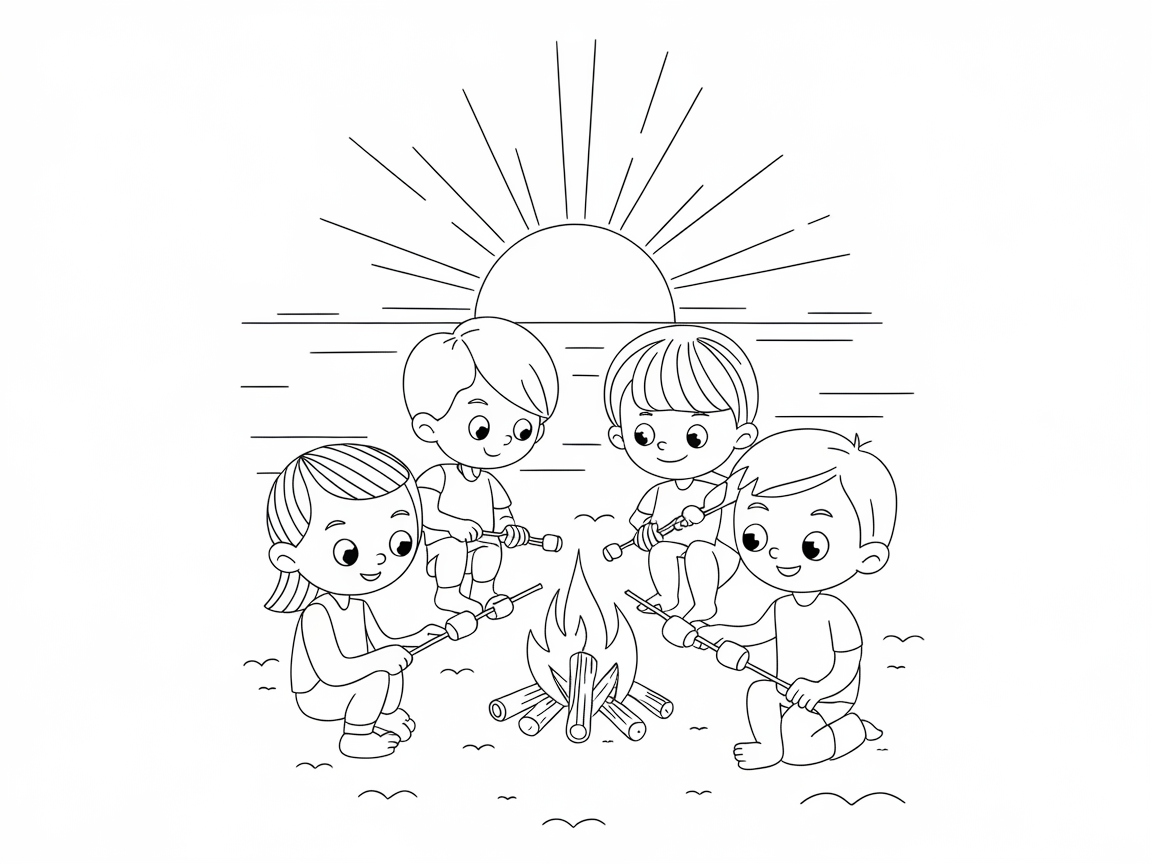 Cozy Beach Campfire Scene with Sunset Glow
