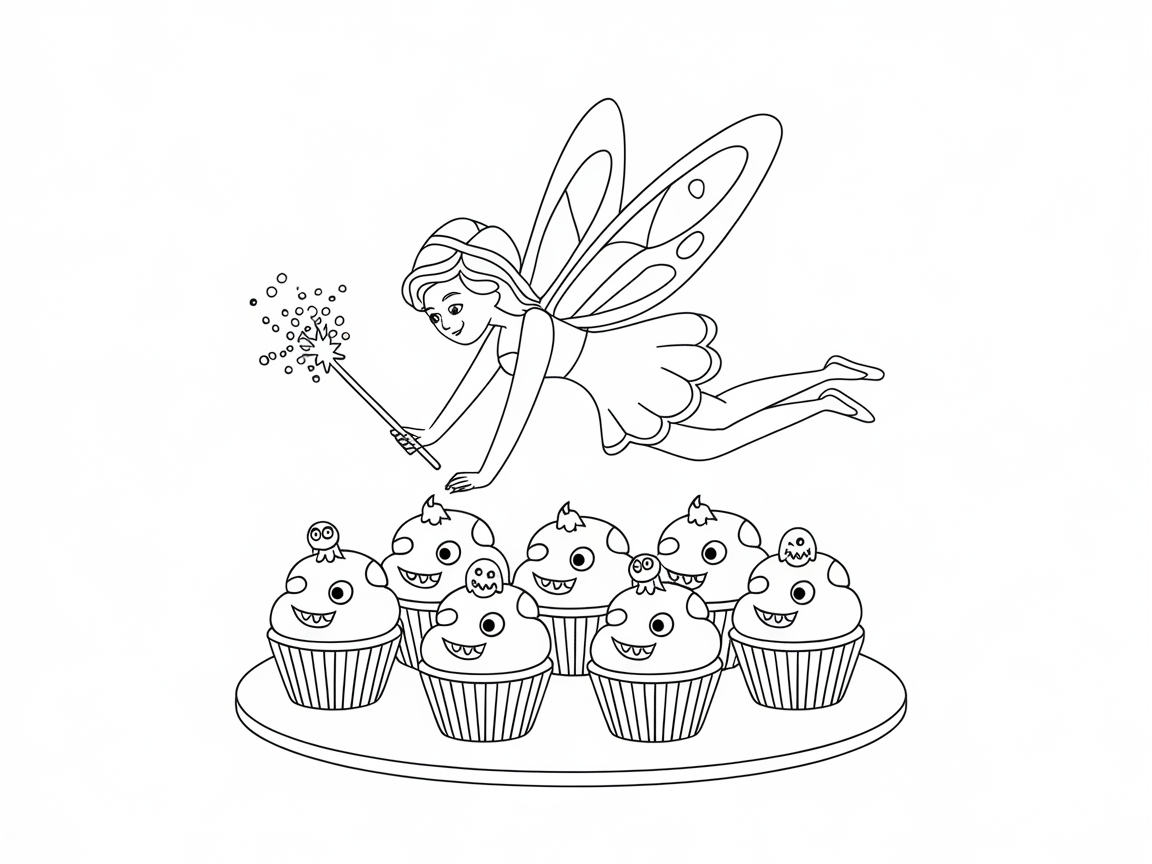 Magical Fairy Sprinkling Enchantment Over Halloween Cupcakes