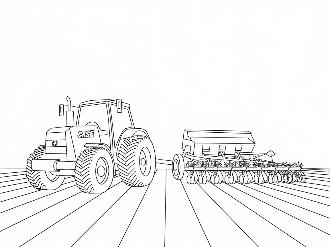 Experience Farming with This Detailed Case Tractor and Seeder Scene