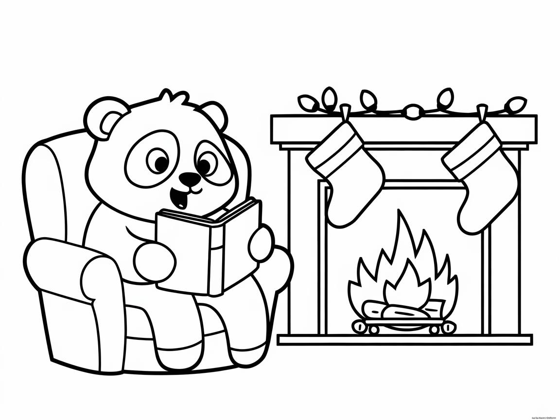 Cozy Panda by the Fireplace Reading Time