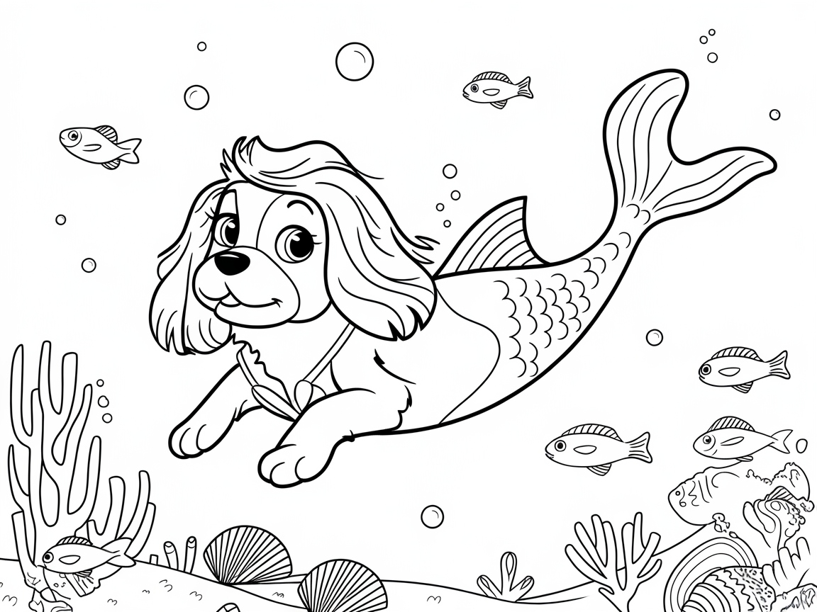 Magical Beagle Mermaid Under the Sea