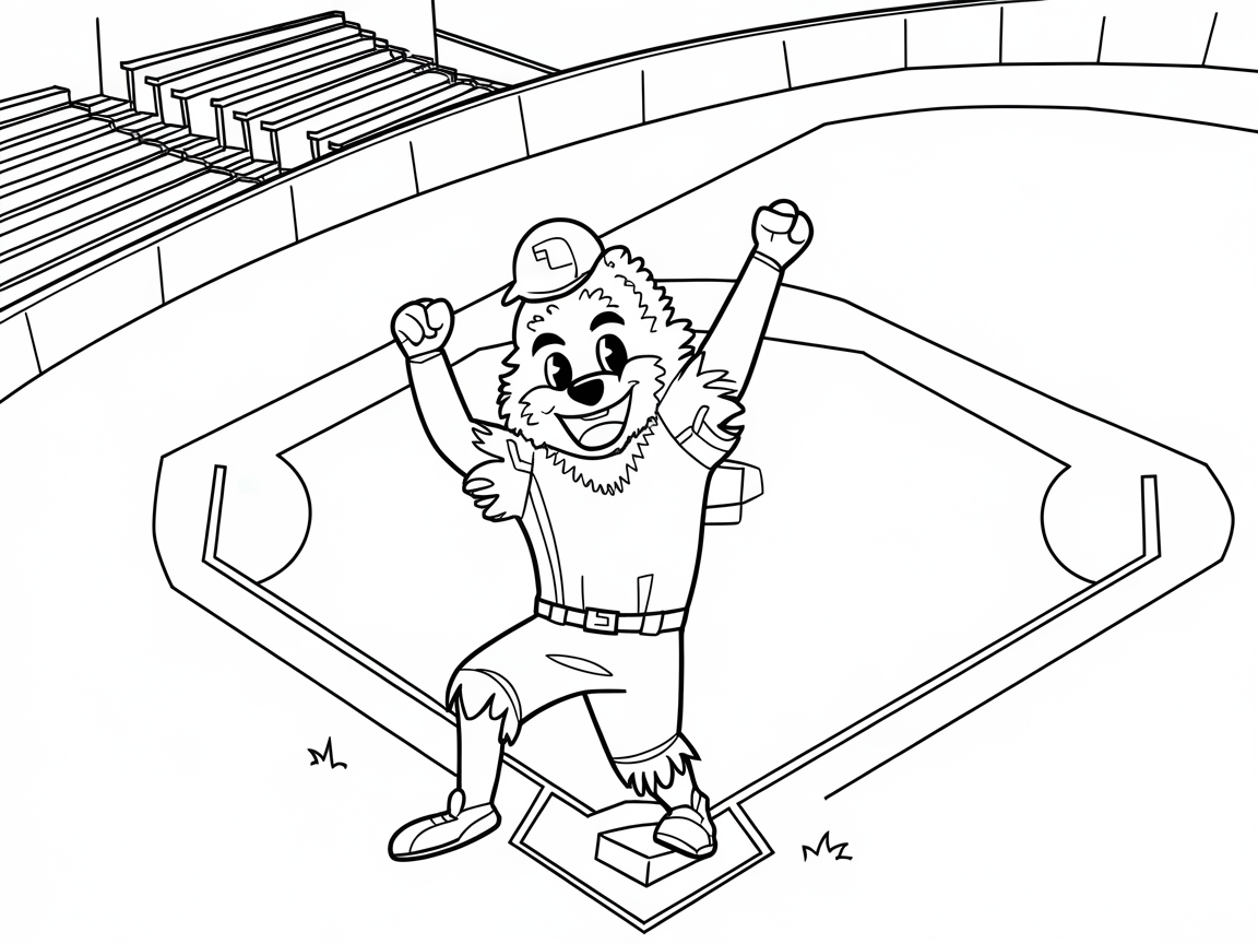 Cheer with This Excited Baseball Mascot Coloring Page