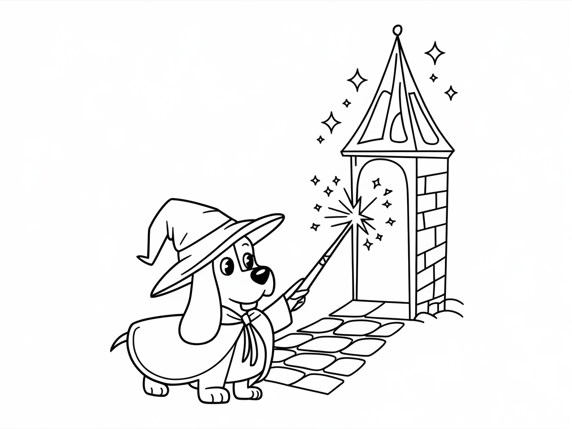 Magical Wizard Basset Hound Casting Spells