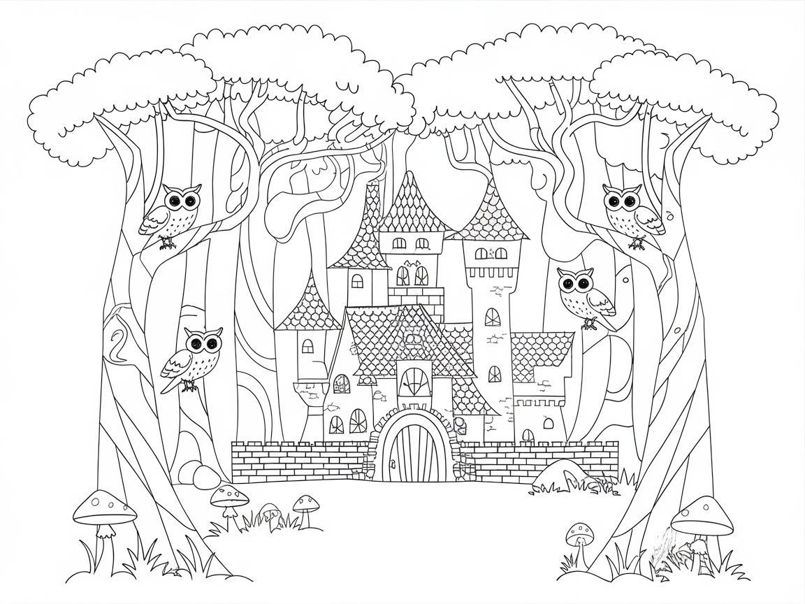Venture Into the Enchanted Forest with This Owl Castle Scene