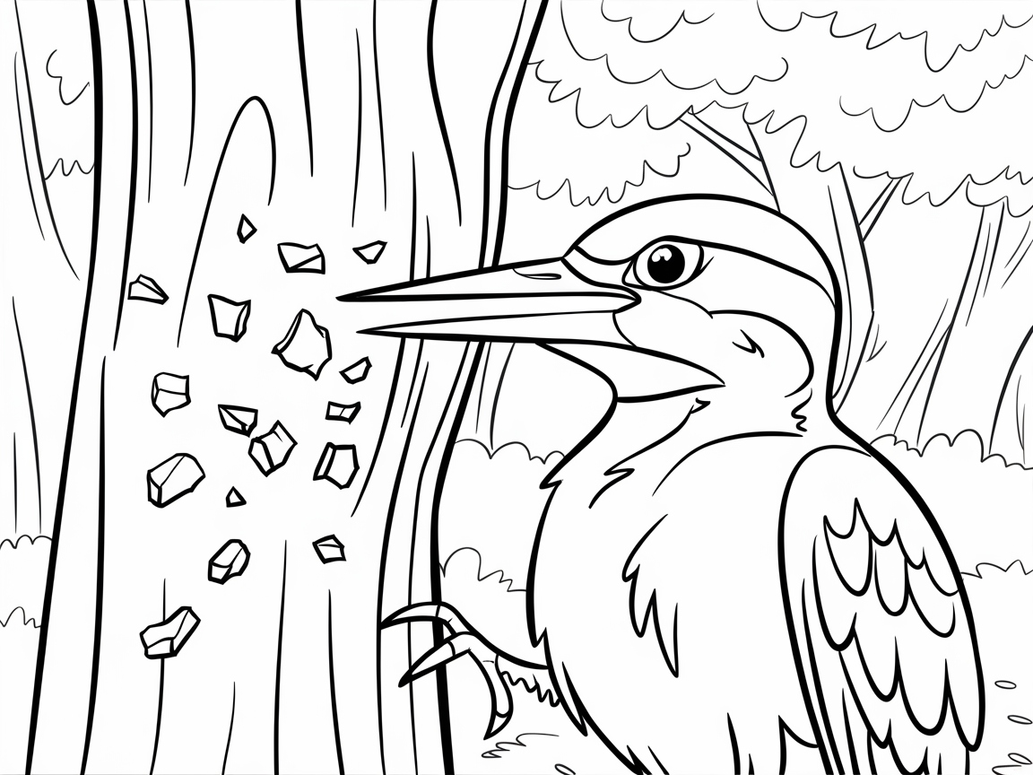 Chirp Away with This Energetic Woodpecker Coloring Page