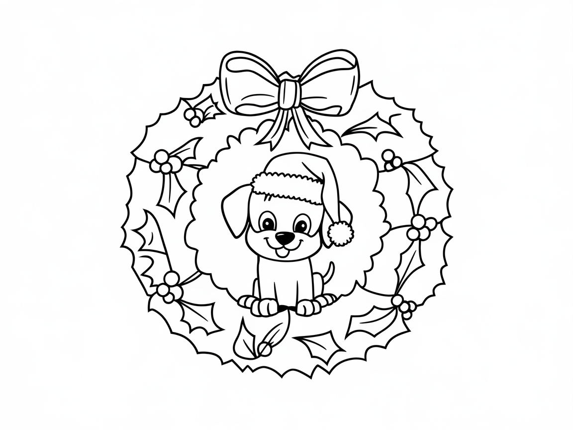 Puppy Popping Through a Festive Holiday Wreath