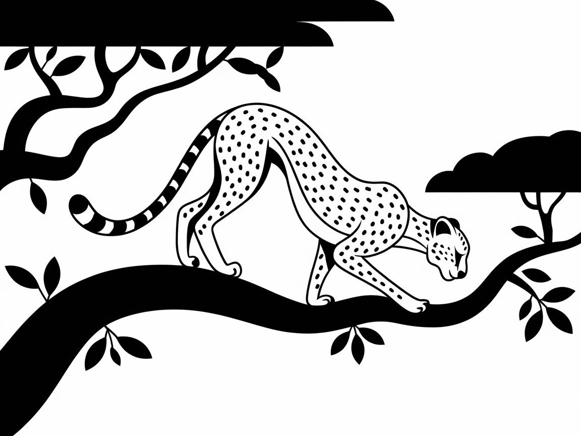 Graceful Cheetah on a Lush Branch