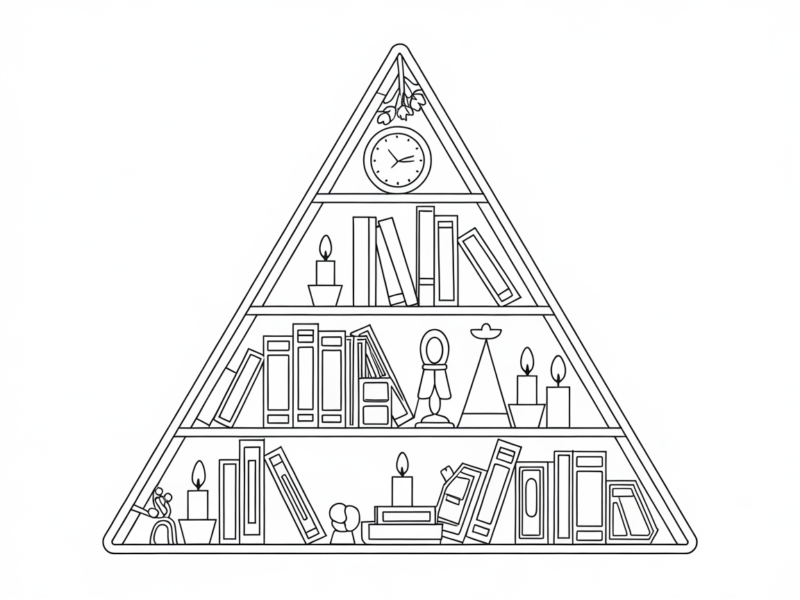 Triangular Bookshelf with Candlelit Charm