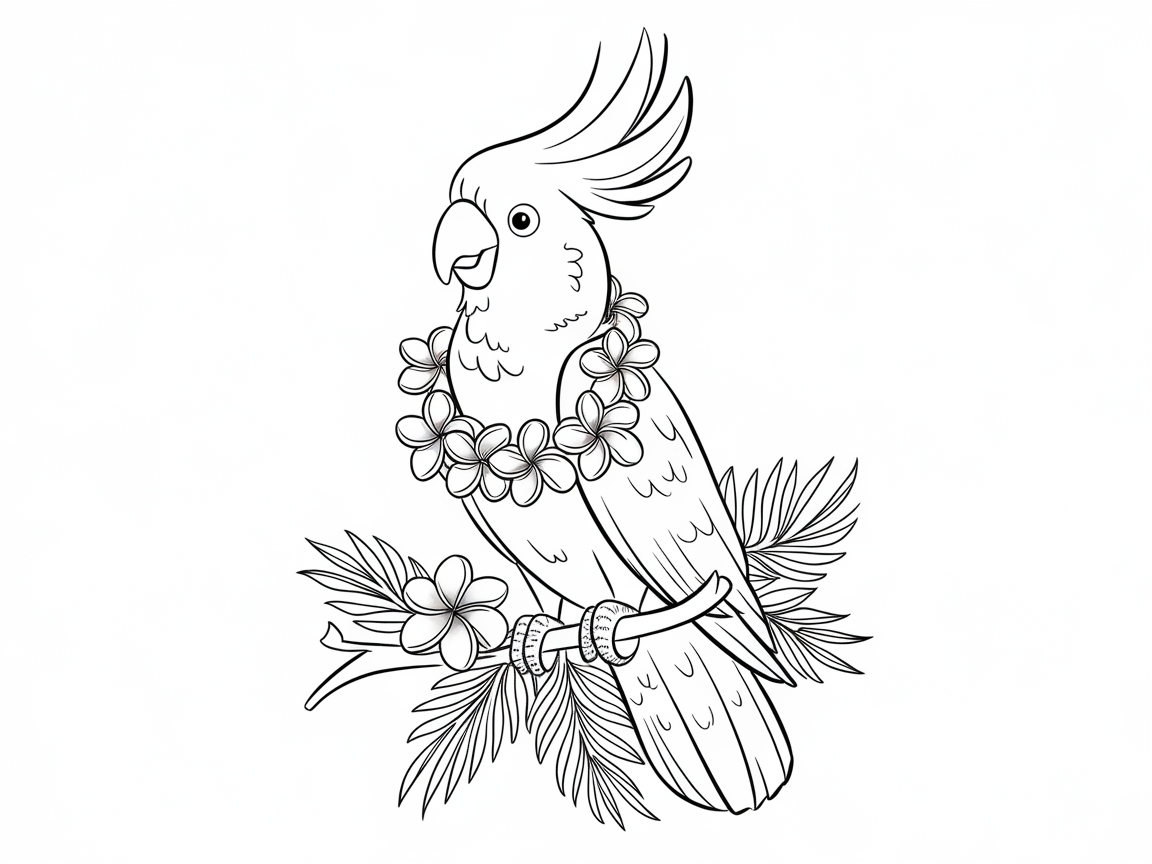 Vibrant Cockatoo with Tropical Lei