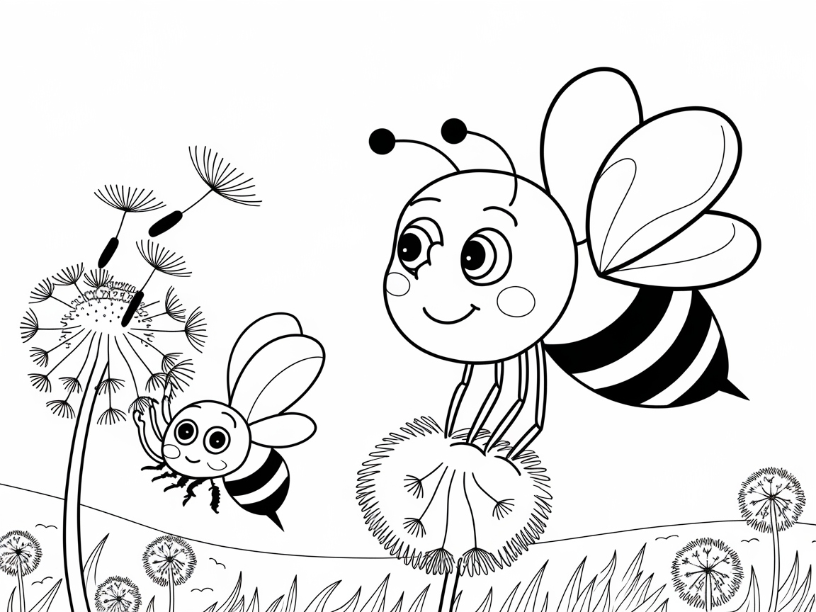 Whimsical Bee Adventures Amidst Dandelions