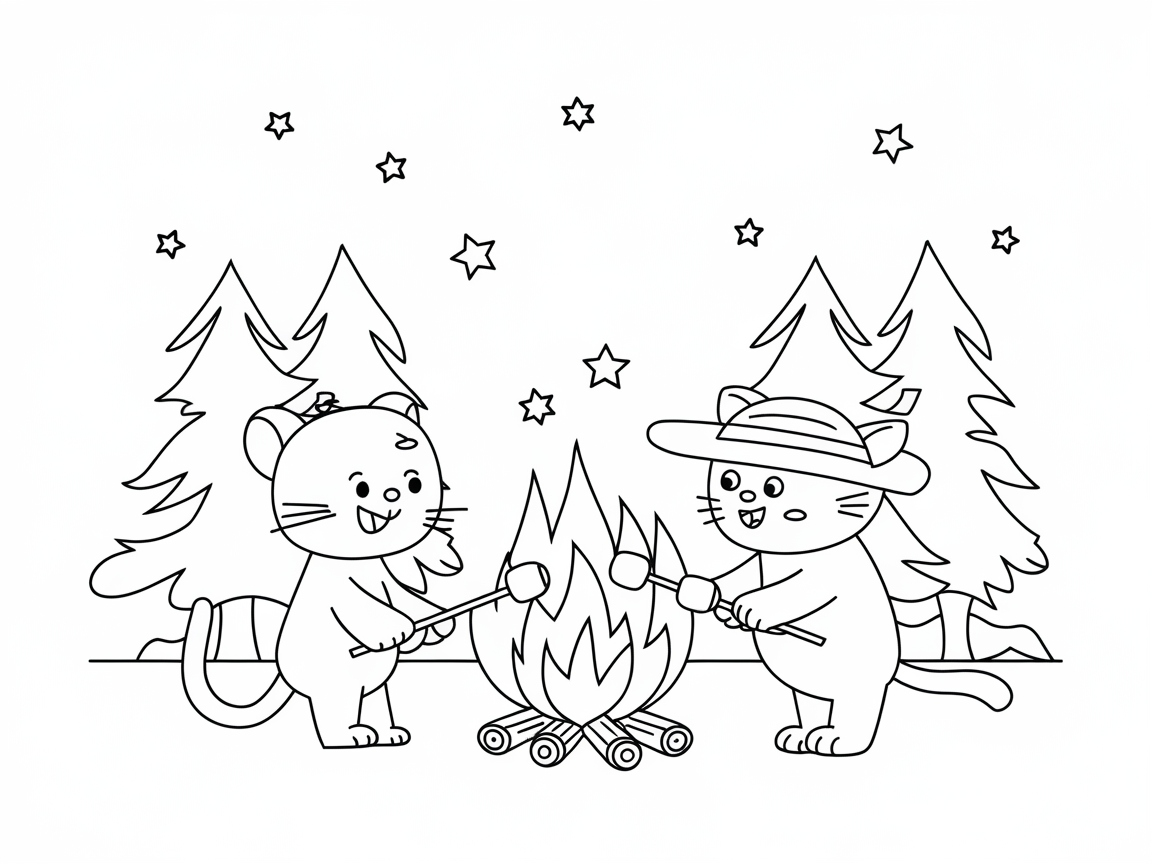 Join the Campfire Fun with Cat and Mouse