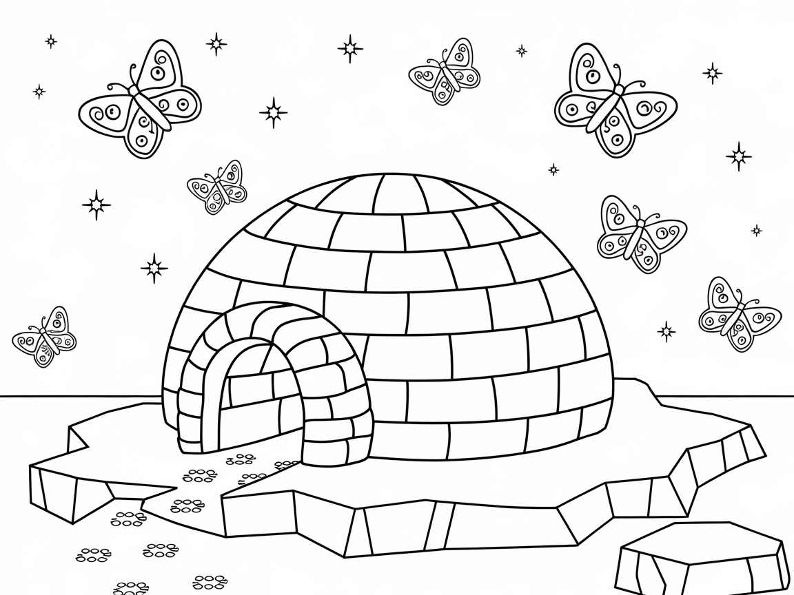 Igloo with Floating Butterflies Under a Starry Sky