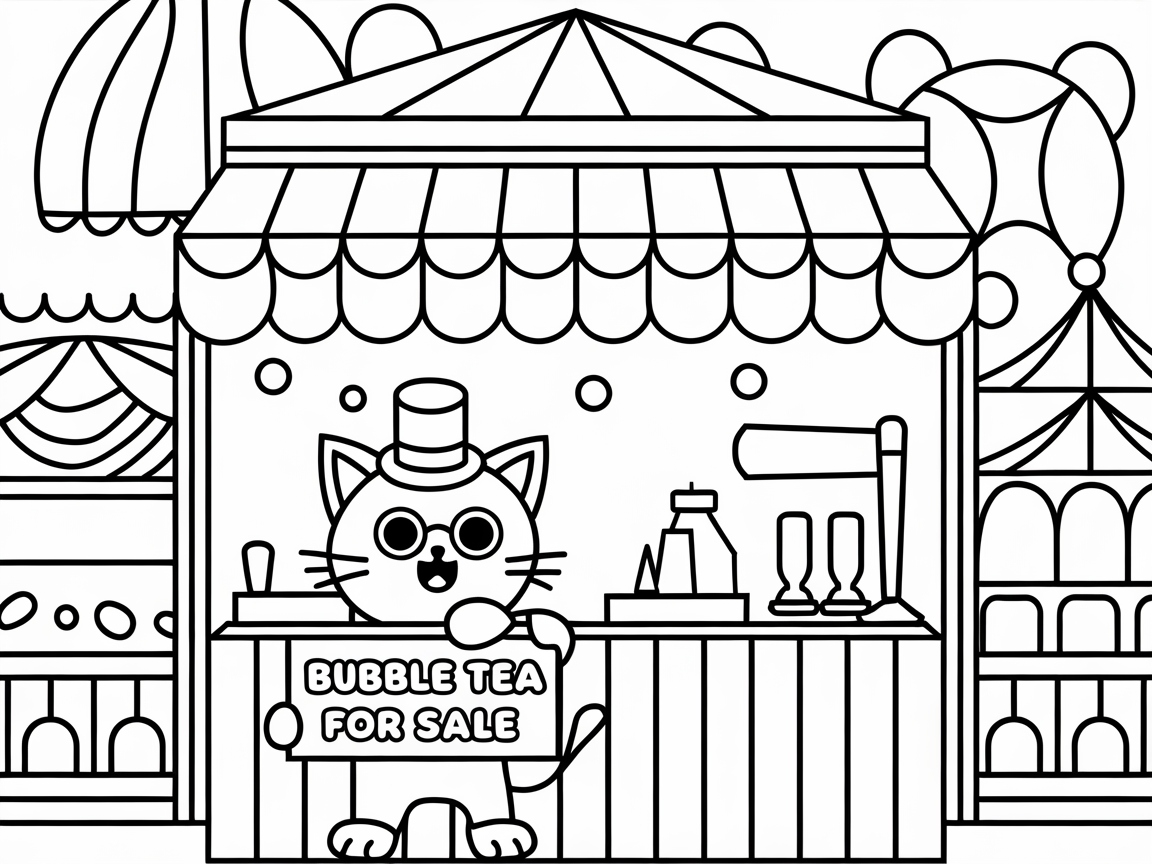 Bubble Tea Stand Cat Vendor Extravaganza